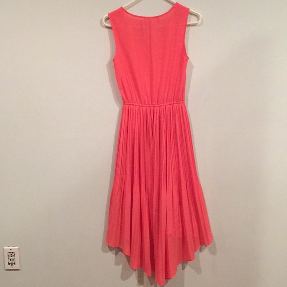 Philosophy Sleeveless Pleated High Low Coral Dress - Picture 3 of 6